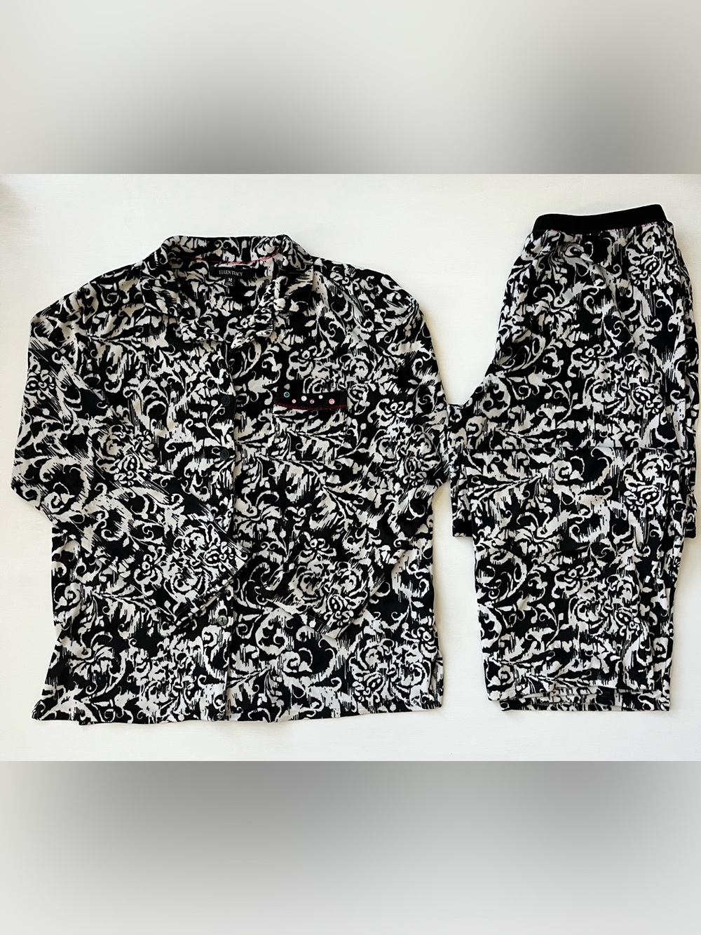 Ellen Tracy Black & White Floral Lounge Pajama Set